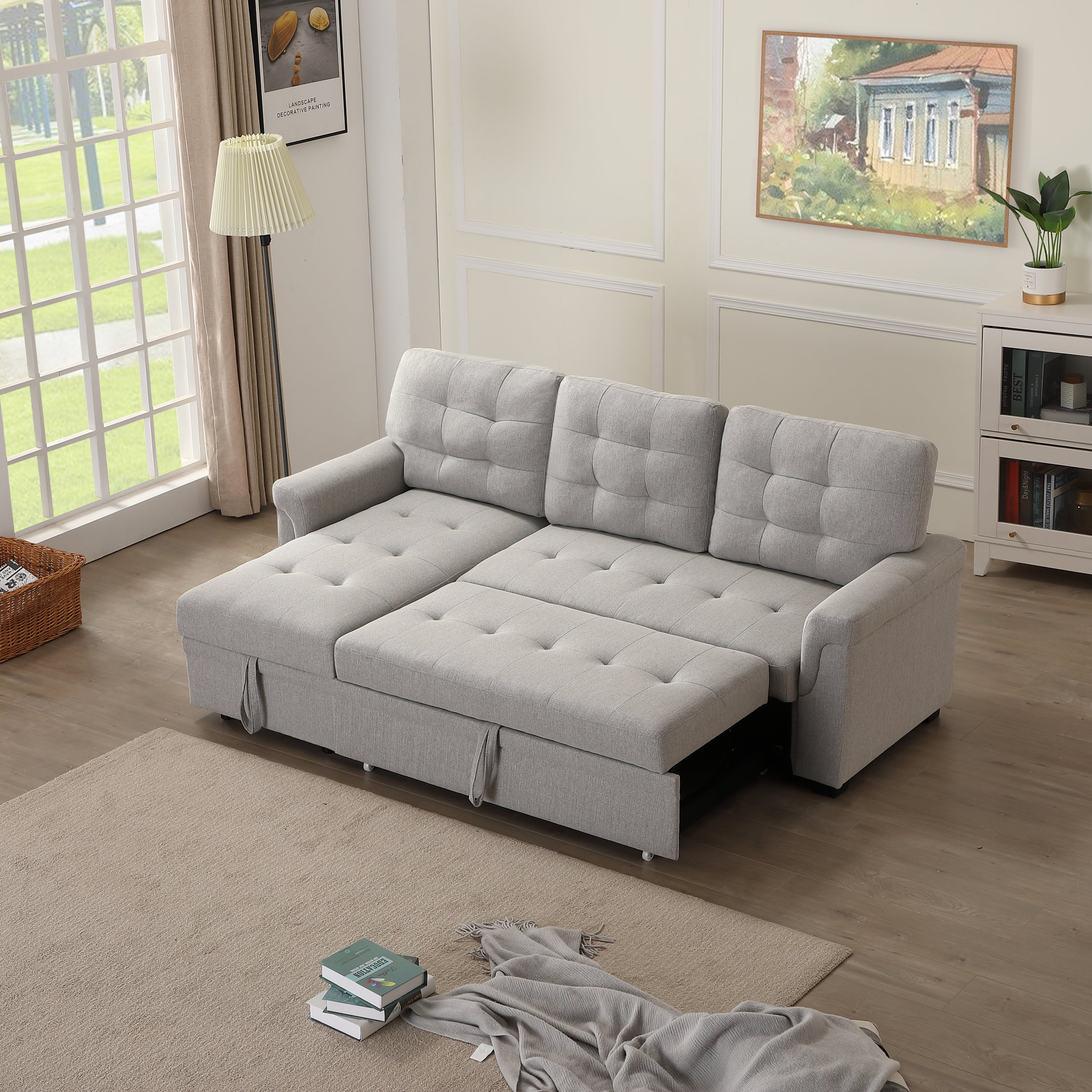 Upholstery Sleeper Sectional Sofa Gray - Atlantic Fine Furniture Inc