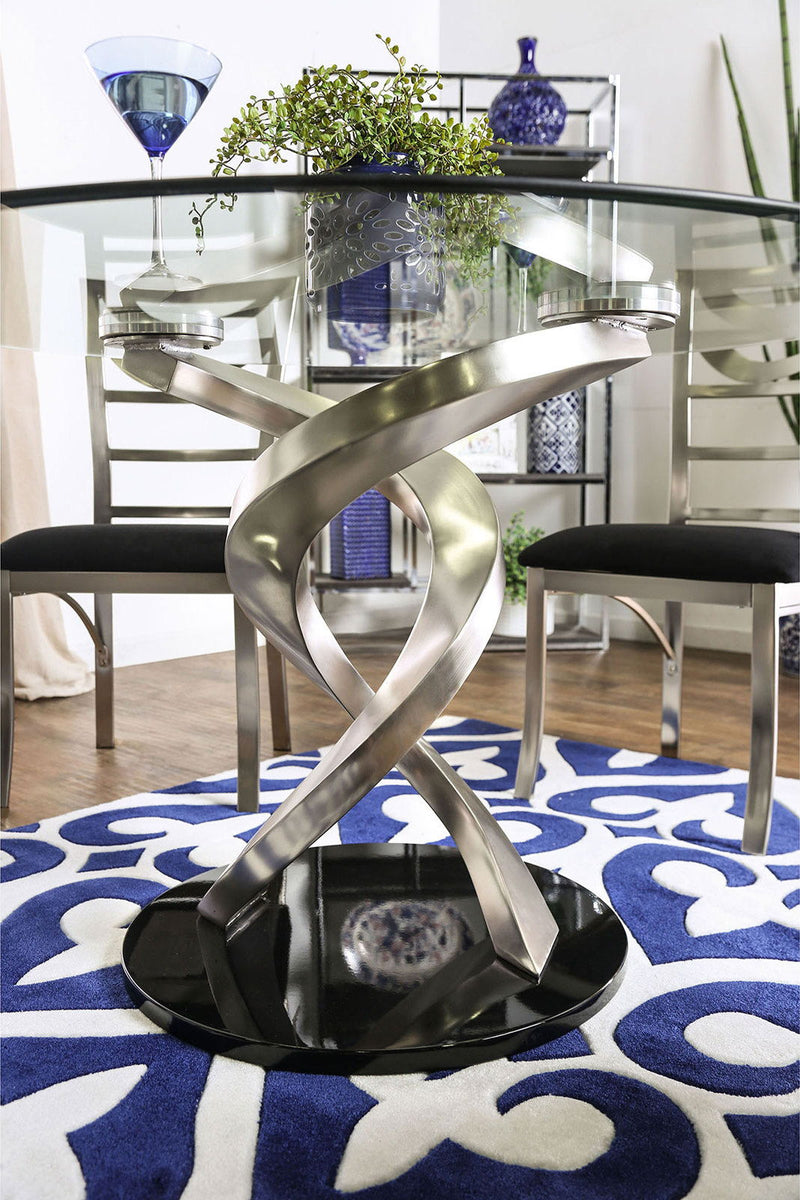 Roxo - Round Dining Table - Silver / Black
