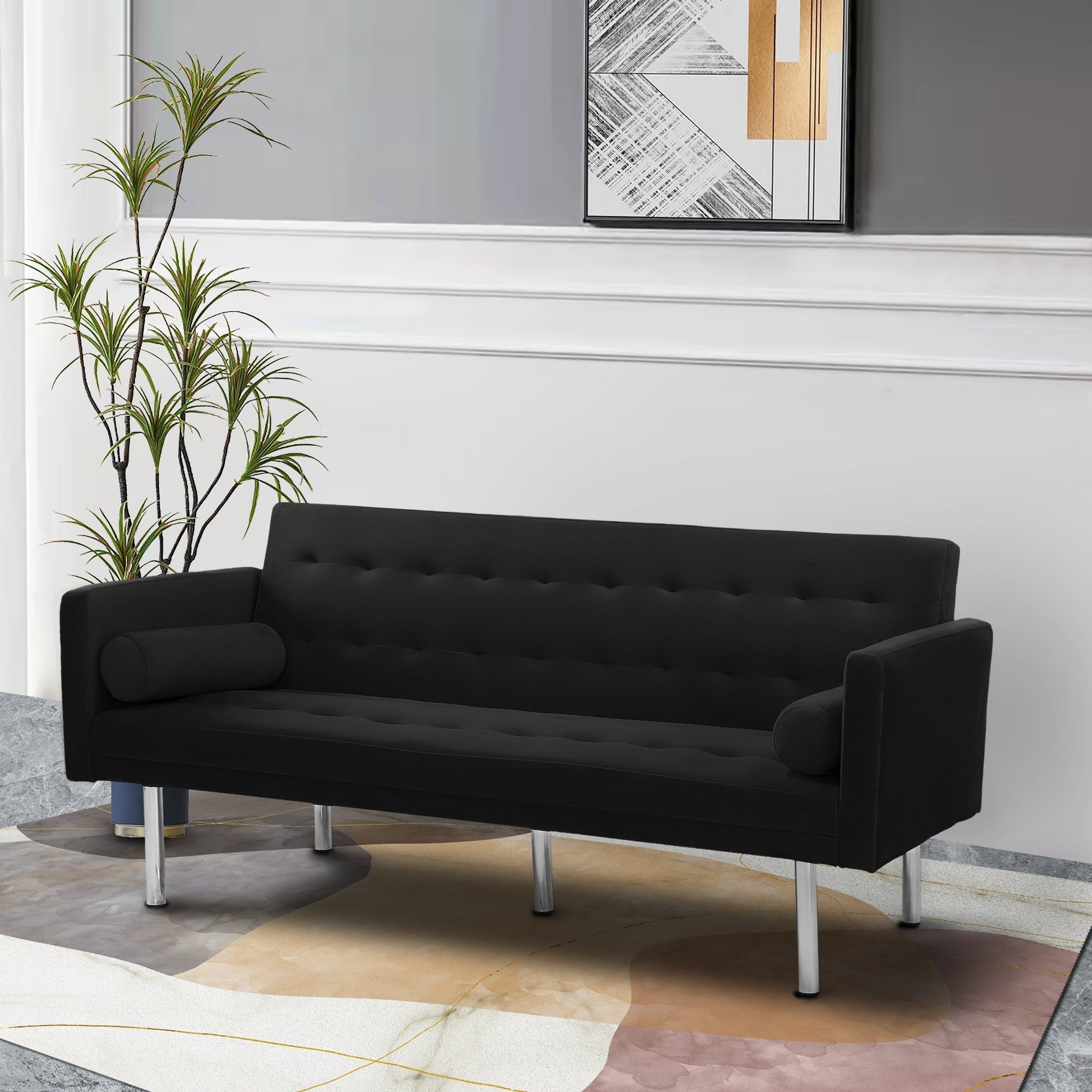 Square arm sleeper sofa Black VELVET ***Not available for sale on Walmart*** - Atlantic Fine Furniture Inc