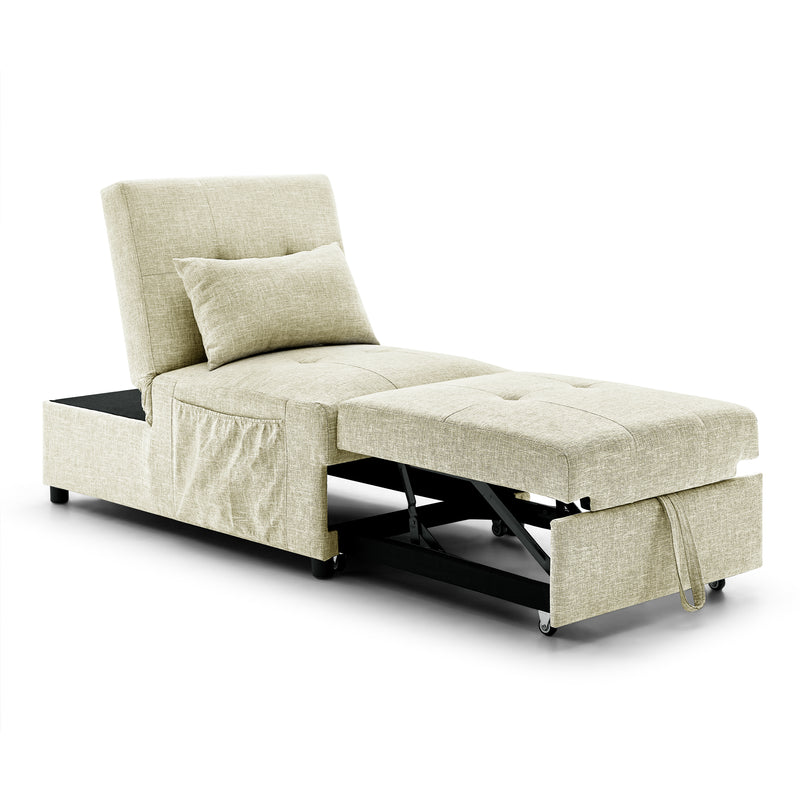 Folding Ottoman Sleeper Sofa Bed, 4 in 1 Function, Work as Ottoman, Chair ,Sofa Bed and Chaise Lounge for Small Space Living, Begie (44” x 26” x 33”H)