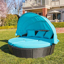 Patio Furniture Outdoor Daybed with Retractable Canopy and Soft Cushions, PE Wicker Rattan Round Sectional Sofa Set for Lawn Garden Backyard Poolside, Turquoise - Atlantic Fine Furniture Inc