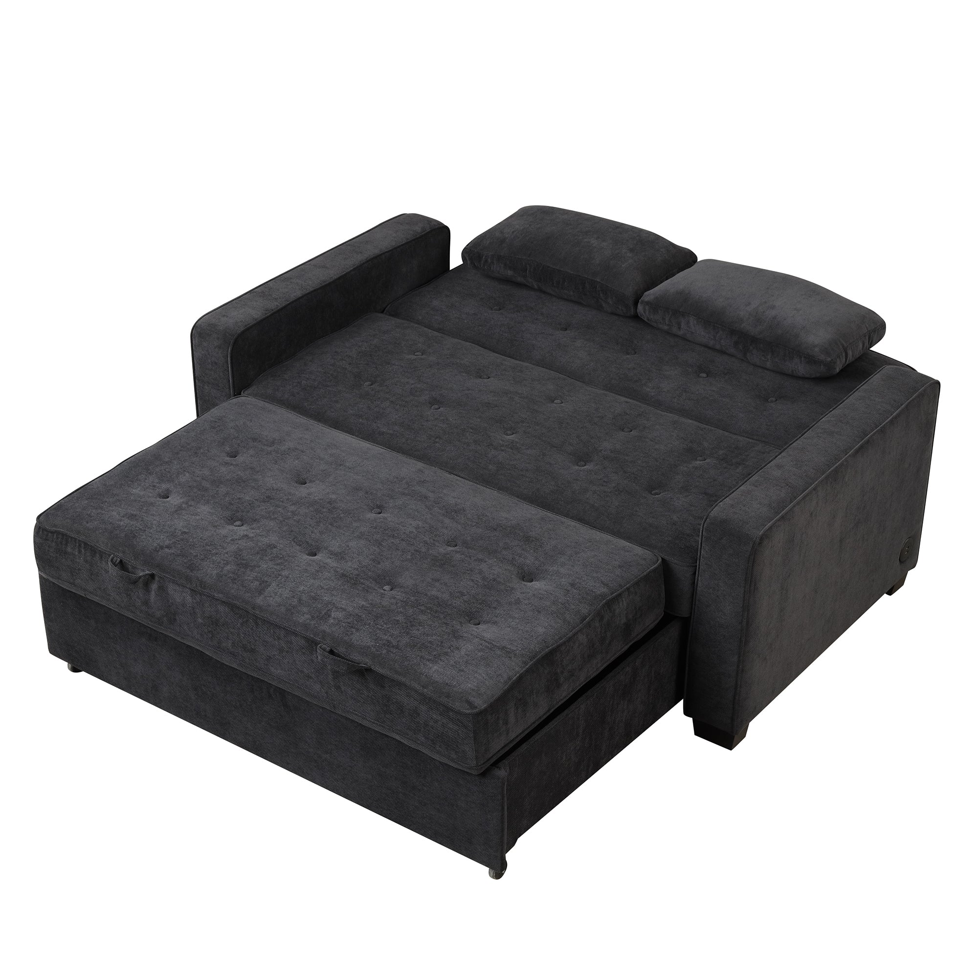 Orisfur. Linen Upholstered Sleeper Bed , Pull Out Sofa Bed Couch attached two throw pillows,Dual USB Charging Port and Adjustable Backrest for Living Room Space - Atlantic Fine Furniture Inc