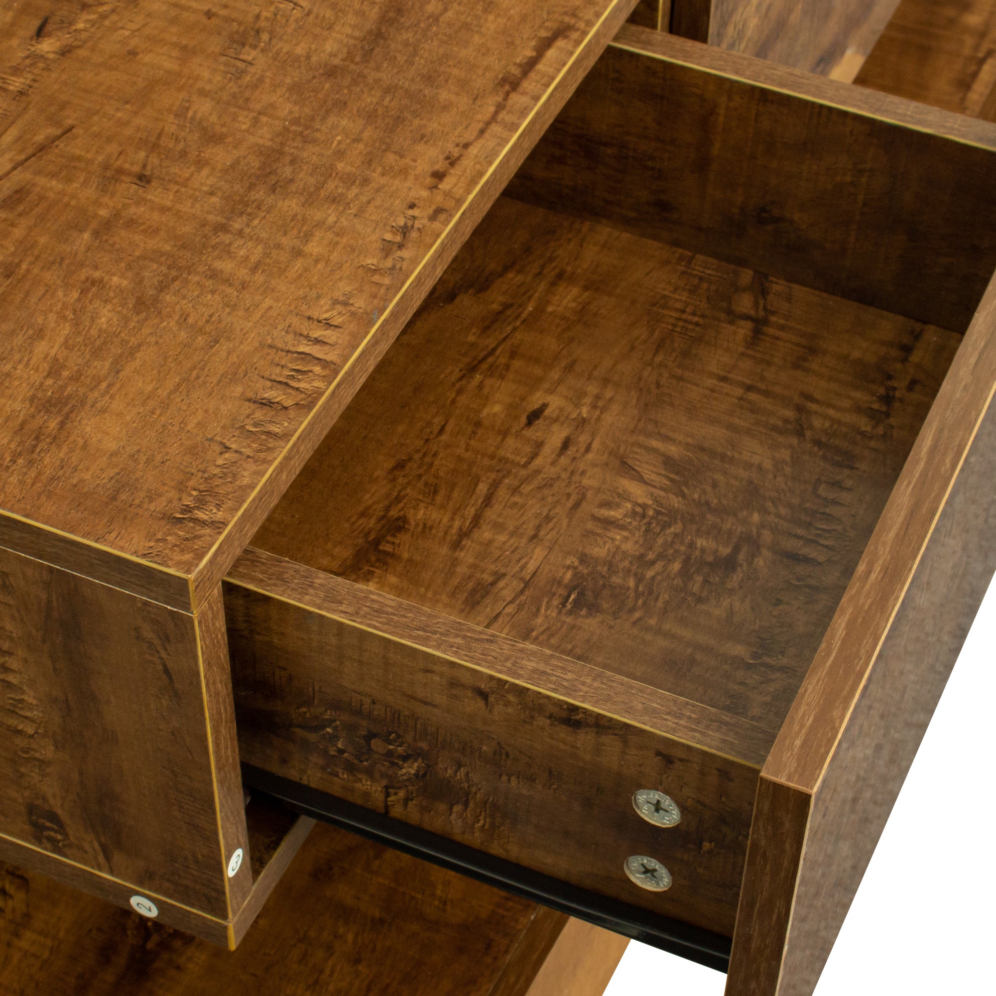 MDF UP And Down WALL-MOUNTED TV Cabinet With Three Drawers & LED Lights,Walnut - Atlantic Fine Furniture Inc