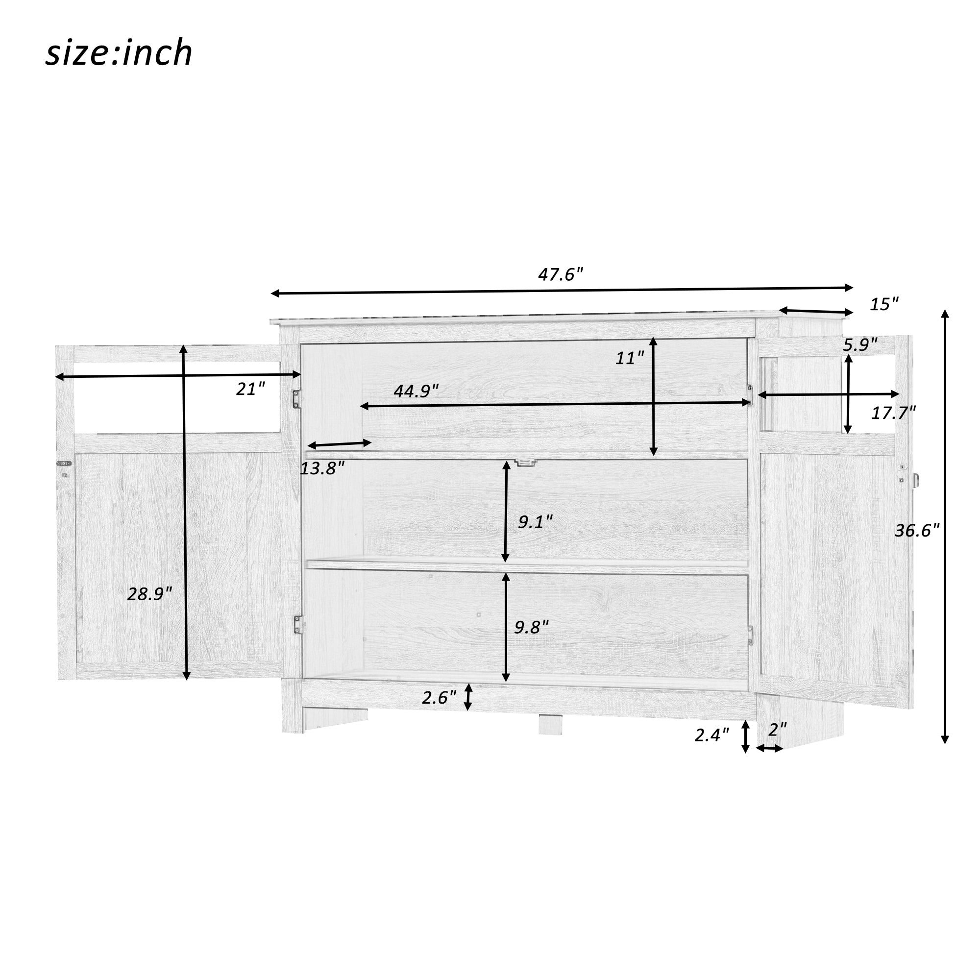U-Can TV Stand  with 2 Doors Adjustable Panels Open Style Cabinet, Sideboard for Living room, Tiger - Atlantic Fine Furniture Inc