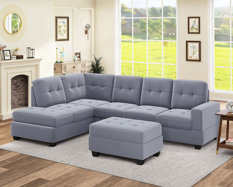 Orisfur. Modern Sectional Sofa With Reversible Chaise, Shaped Couch Set With Storage Ottoman And Two Cup Holders For Living Room