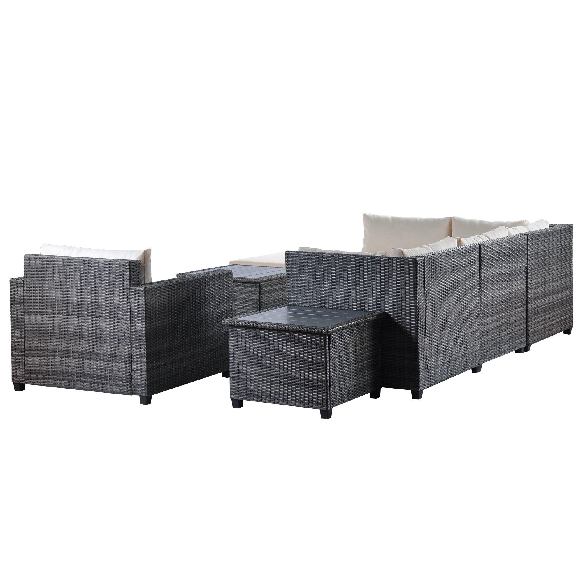 U_Style 8 Piece Rattan Sectional Seating Group with Cushions, Patio Furniture Sets, Outdoor Wicker Sectional - Atlantic Fine Furniture Inc