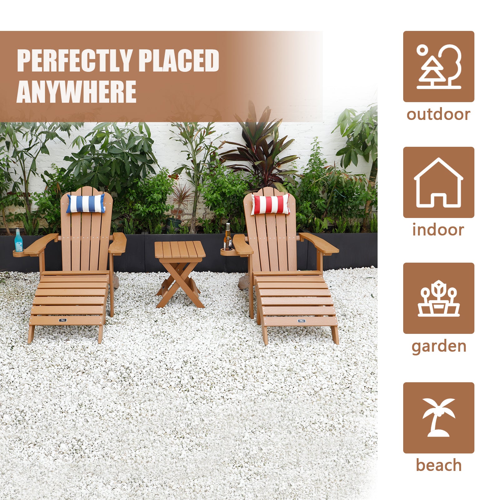 TALE Adirondack Ottoman Footstool All-Weather and Fade-Resistant Plastic Wood for Lawn Outdoor Patio Deck Garden Porch Lawn Furniture Brown - Atlantic Fine Furniture Inc