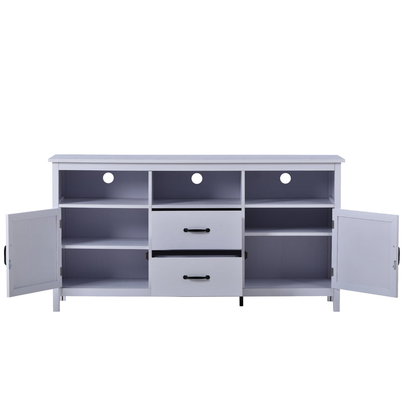 U-Can TV Stand for TV up to 68 in with 2 Doors and 2 Drawers Open Style Cabinet, Sideboard for Living room, White