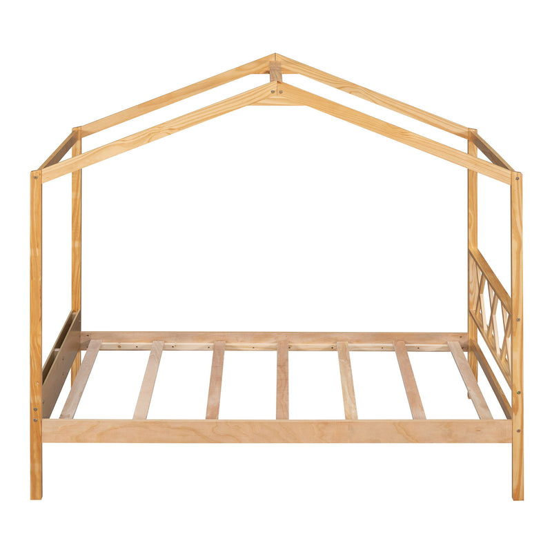 Twin Size Wood House Bed With Storage Space, Natural