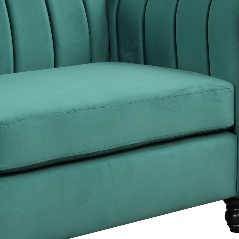 82.5" Modern Sofa Dutch Fluff Upholstered Sofa With Solid Wood Legs, Buttoned Tufted Backrest, Green