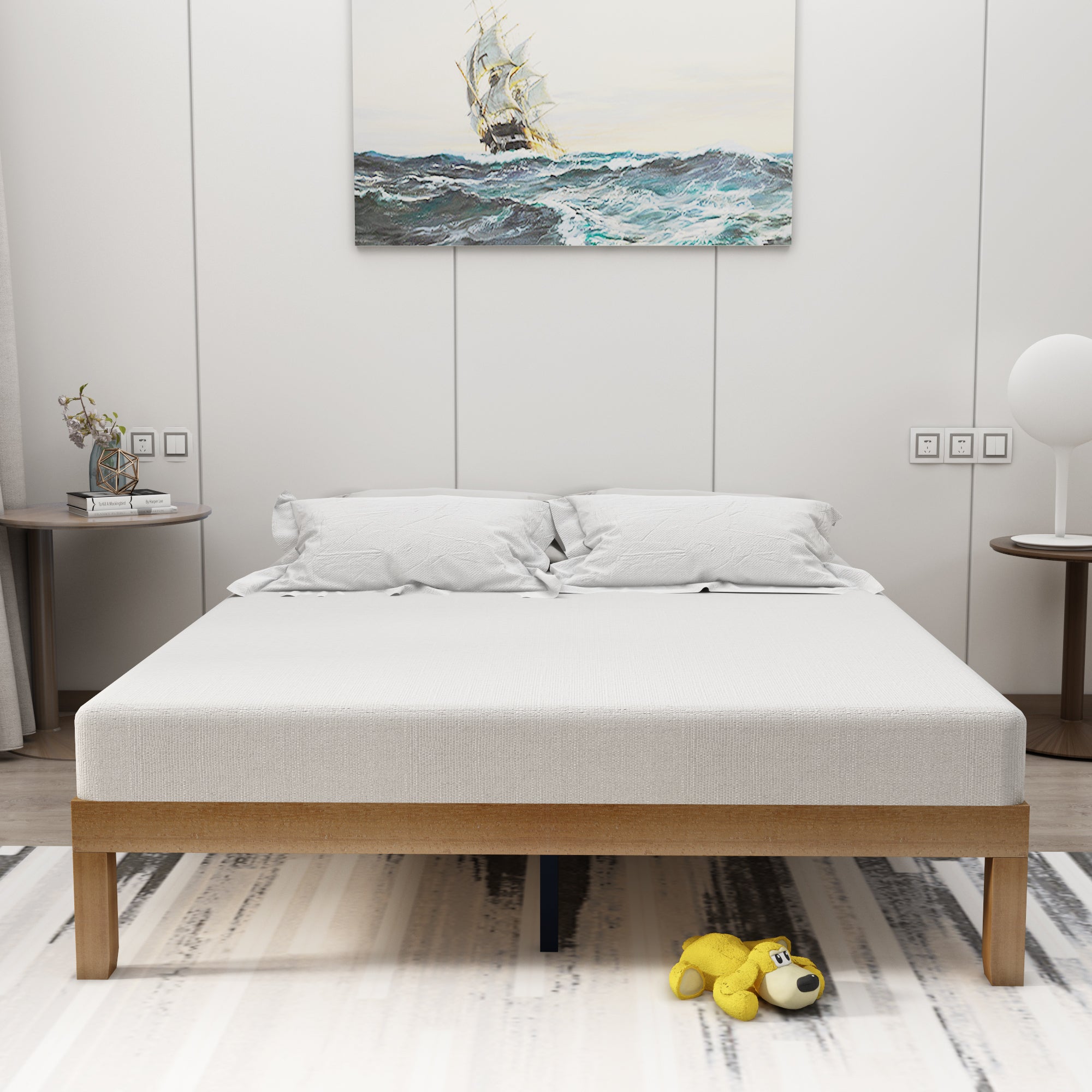 Queen Size Wood Platform Bed Frame,No Box Spring Needed,Strong Wood Slat Support,  Easy Assembly - Atlantic Fine Furniture Inc