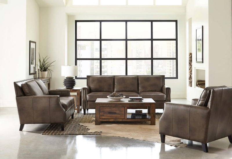 Leaton - Upholstered Recessed Arms Sofa - Brown Sugar