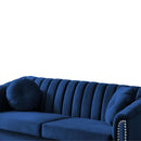 MH Modern Velvet Upholstered Sofa Couch, 3 Seat Tufted Back with Nail Arms, Solid wood Legs, Sleeper Sofa for Living Room, Compact Living Space, Apartment, Bonus Room, Blue - Atlantic Fine Furniture Inc