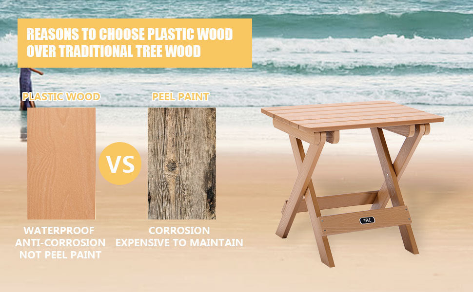 TALE Adirondack Portable Folding Side Table Square All-Weather and Fade-Resistant Plastic Wood Table Perfect for Outdoor Garden, Beach, Camping, Picnics Brown - Atlantic Fine Furniture Inc