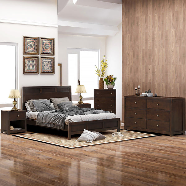 Classic Rich Brown 6 Pieces King Bedroom Set (King Bed + Nightstand X 2 + Dresser + Chest + Mirror)