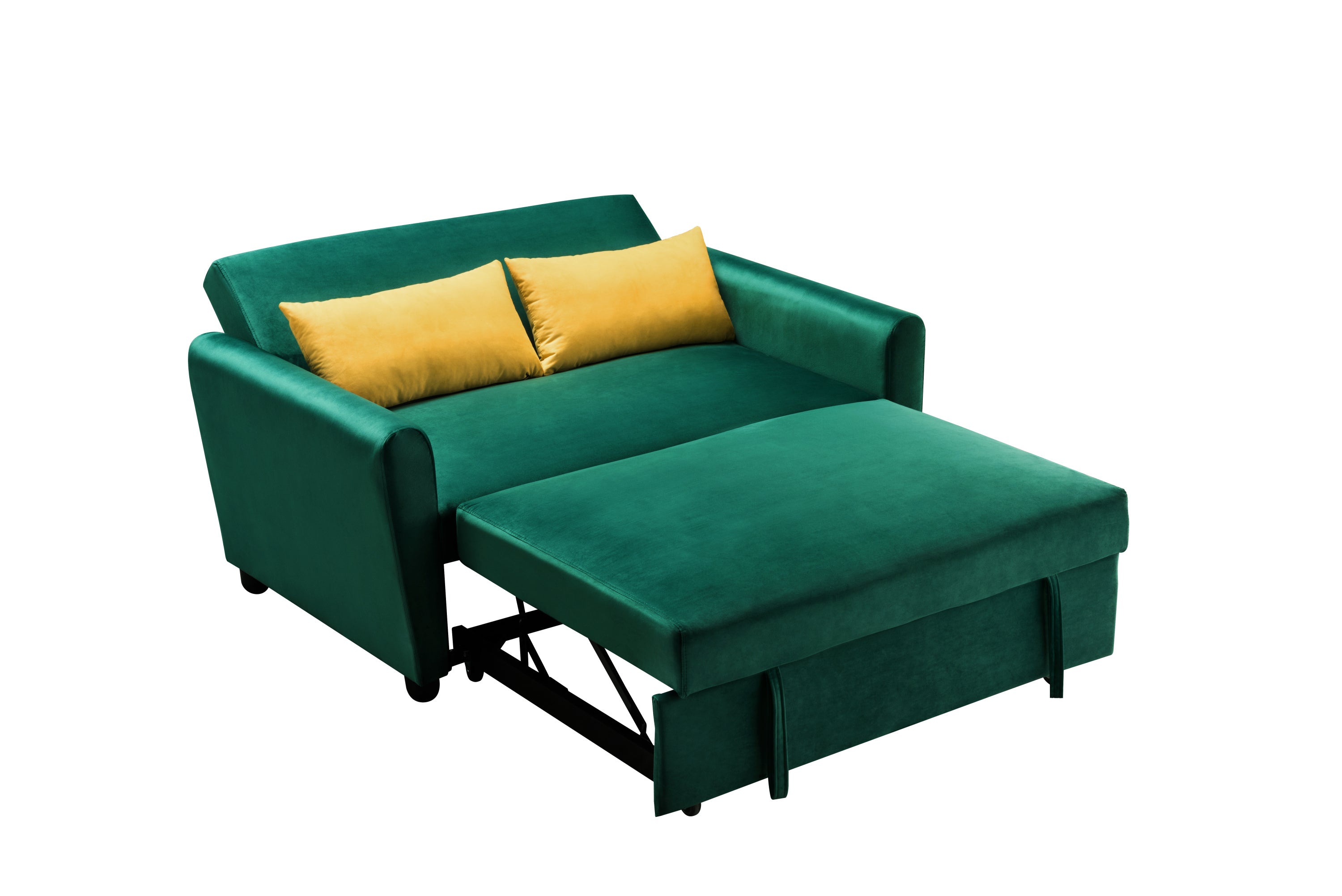 [VIDEO provided]55" Modern Velvet Sofa with Pull-Out Sleeper Bed with 2 Pillows Adjustable Backrest for Small Spaces Green - Atlantic Fine Furniture Inc