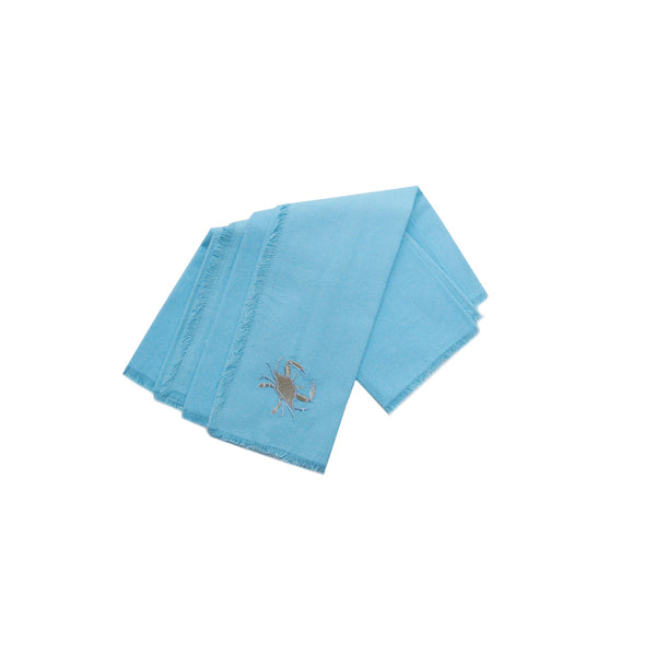 Embroidered Blue Crab Cotton Napkins