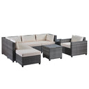 U_Style 8 Piece Rattan Sectional Seating Group with Cushions, Patio Furniture Sets, Outdoor Wicker Sectional - Atlantic Fine Furniture Inc