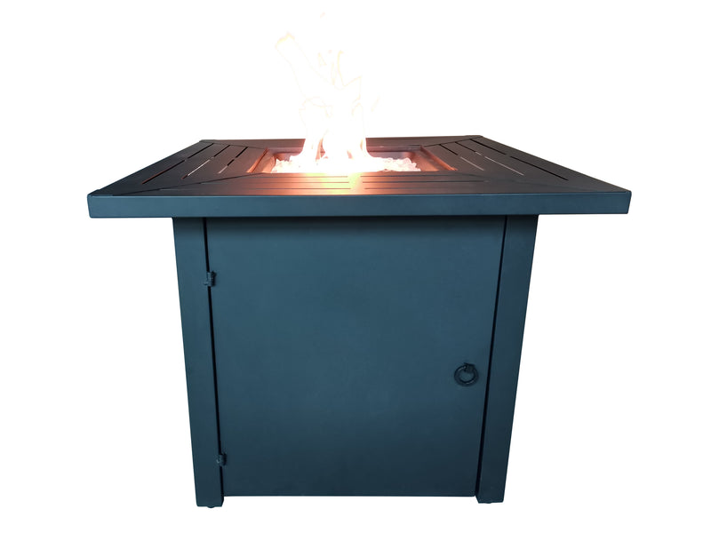 Belitung Black Metal Square Fire Pit Table with Glass Rocks