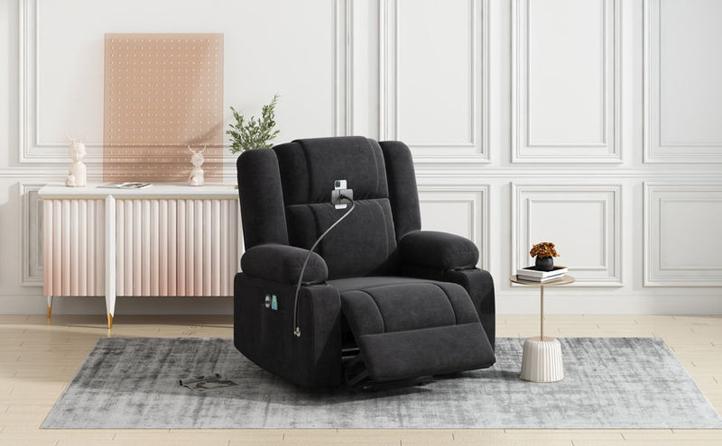 Power Lift Recliner Chair Electric Recliner For Elderly Recliner Chair With Massage And Heating Functions, Remote, Phone Holder Side Pockets And Cup Holders For Living Room, Black