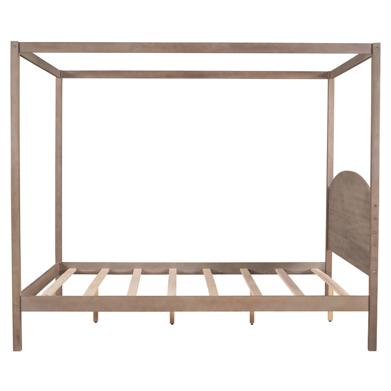 Queen Size Canopy Platform Bed with Headboard and Support Legs,Brown Wash