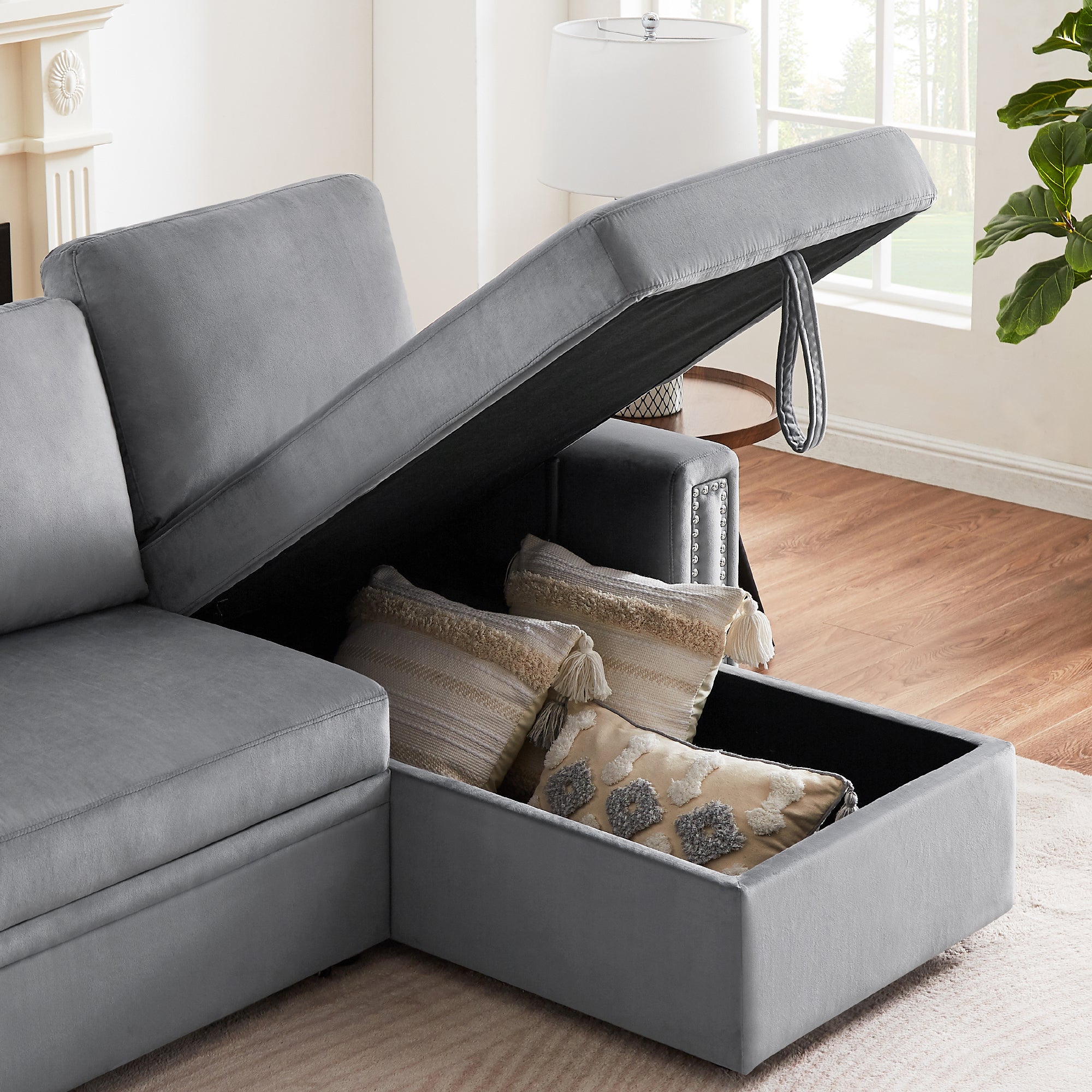 Orisfur. 83" Pull Out Sleeper Sofa Reversible L-Shape 3 Seat Sectional Couch with Storage Chaise for Living Room Furniture Set (Old SKU: SG000408AAA) - Atlantic Fine Furniture Inc