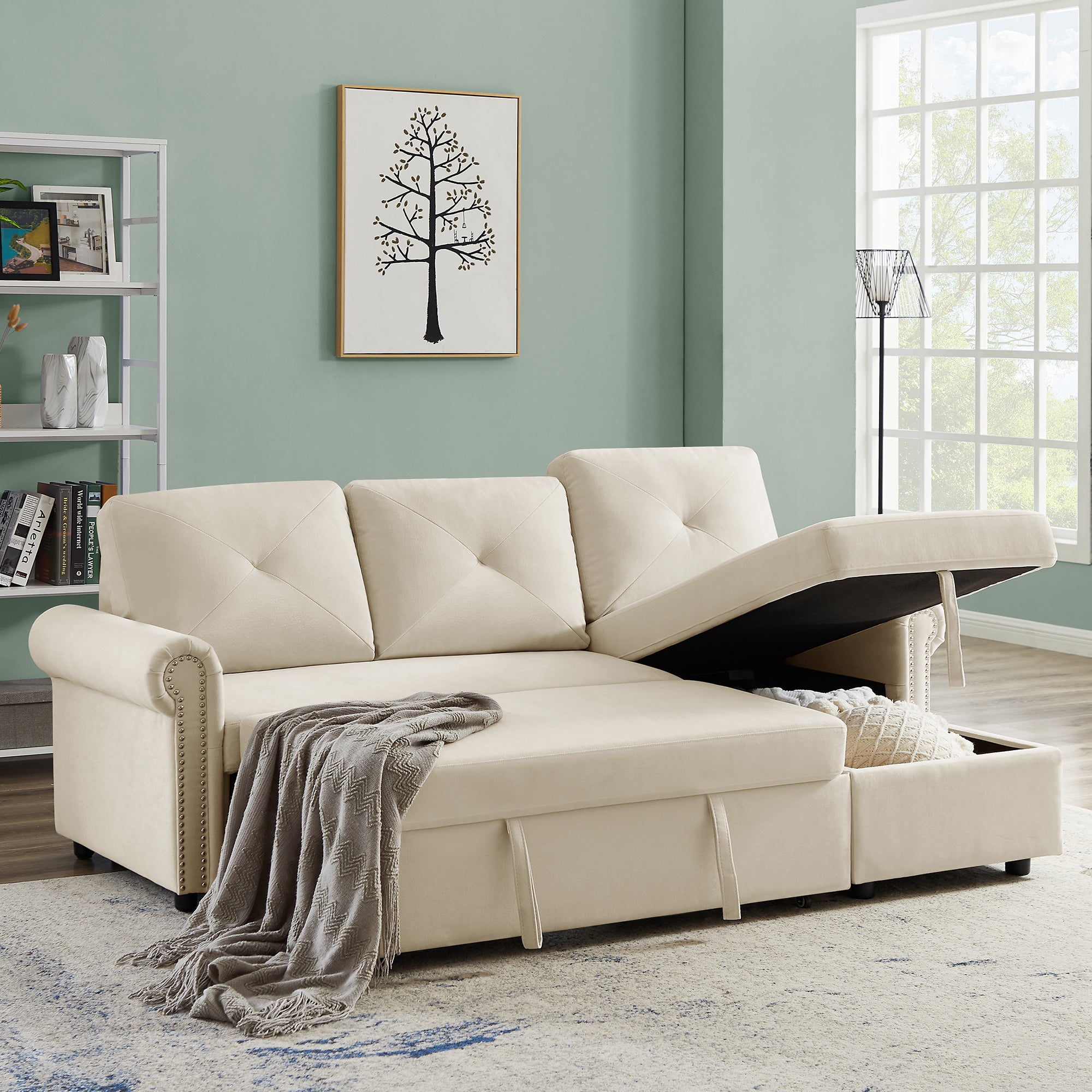 Orisfur. 83" Sleeper Sofa Bed Convertible Sectional Couch, 3-Seater L-Shape Corner Couch with Storage Chaise for Living Room Apartment - Atlantic Fine Furniture Inc