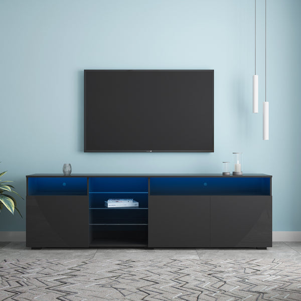 FURNITURE & TV Stand Matte Body High Gloss Doors Modern TV Stand LED,Black - Atlantic Fine Furniture Inc
