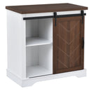 Bathroom Storage Cabinet, Freestanding Accent Cabinet, Sliding Barn Door, Thick Top, Adjustable Shelf, White and Brown - Atlantic Fine Furniture Inc