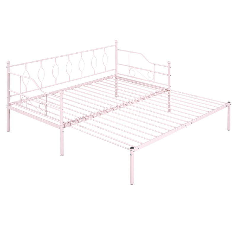 Twin Size Metal Daybed With Trundle, Daybed With Slat No Box Required Pink