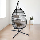 Hanging Egg Chair with Stand Outdoor Patio Swing Egg Chair Indoor Folding Egg Chair, Waterproof Cushion, Folding Rope Back, Heavy Duty C-Stand, 330LBS Capacity - Atlantic Fine Furniture Inc