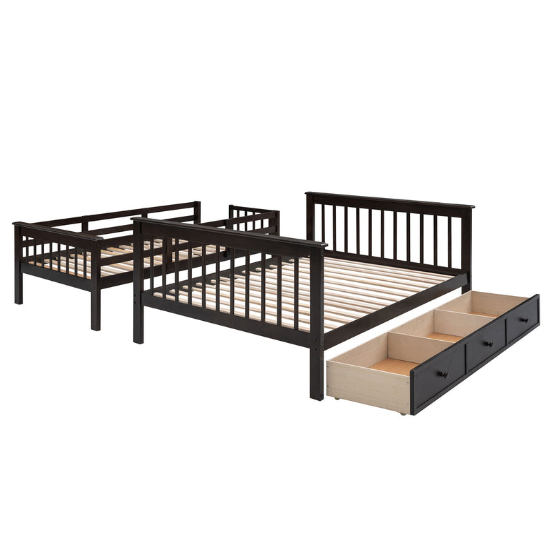 Stairway Twin Over Full Bunk Bed With Drawer, Storage And Guard Rail For Bedroom, Dorm, For Adults, Espresso Color