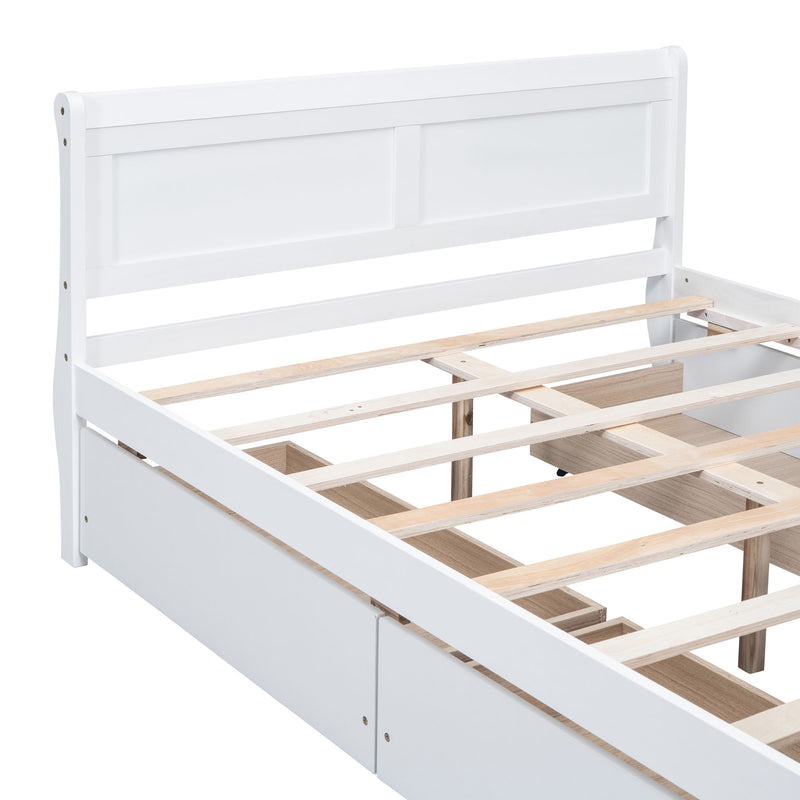 Full Size Wood Platform Bed With 4 Drawers And Streamlined Headboard & Footboard, White