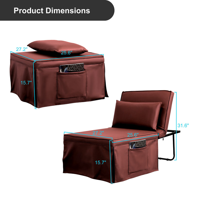 Sofa Bed 4 in 1 Ottoman Sleeper Bed Convertible Chair Bed with Adjustable Back Breathable Sleeper Guest Bed for Small Room, Orange Red