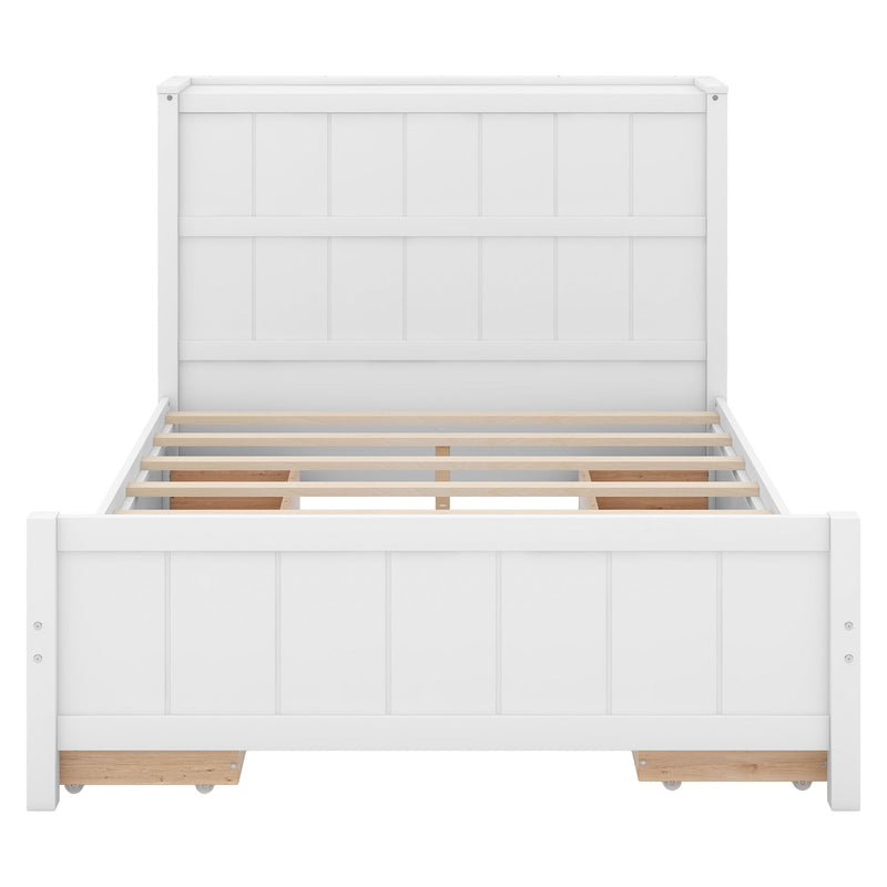 Full Size Platform Bed With Drawers And Storage Shelves - White