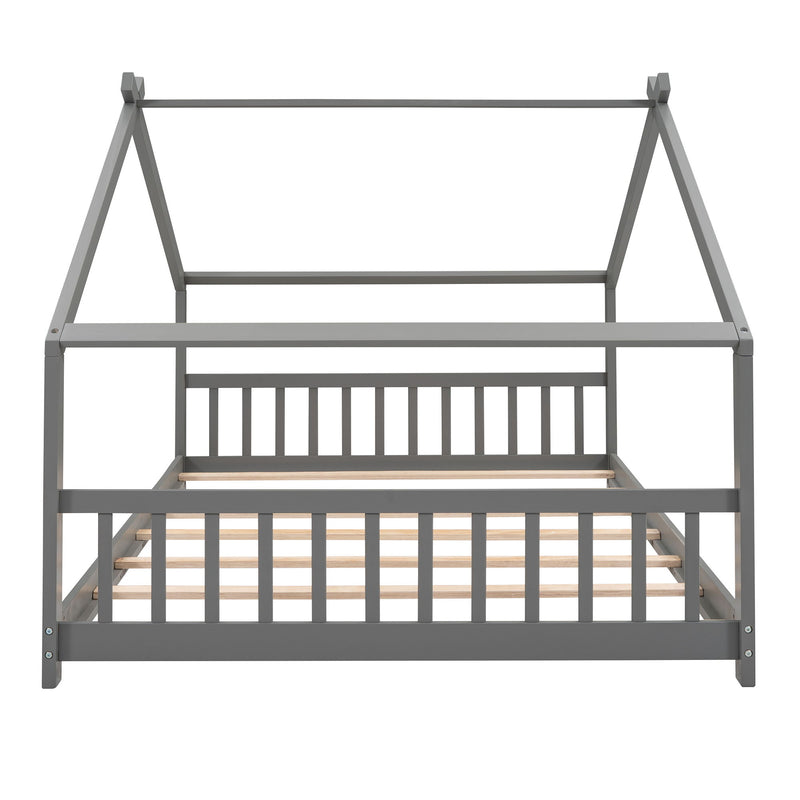Full Size House Bed Wood Bed, Gray