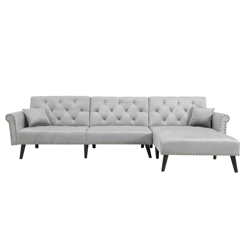 Convertible Sofa bed sleeper light grey velvet - Atlantic Fine Furniture Inc