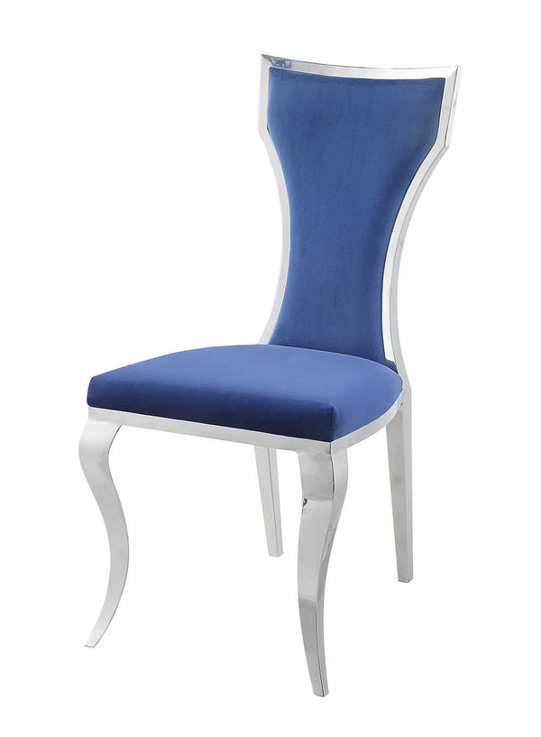 Azriel - Side Chair (Set of 2) - Blue Velvet & Mirroed Silver Finish - Atlantic Fine Furniture Inc