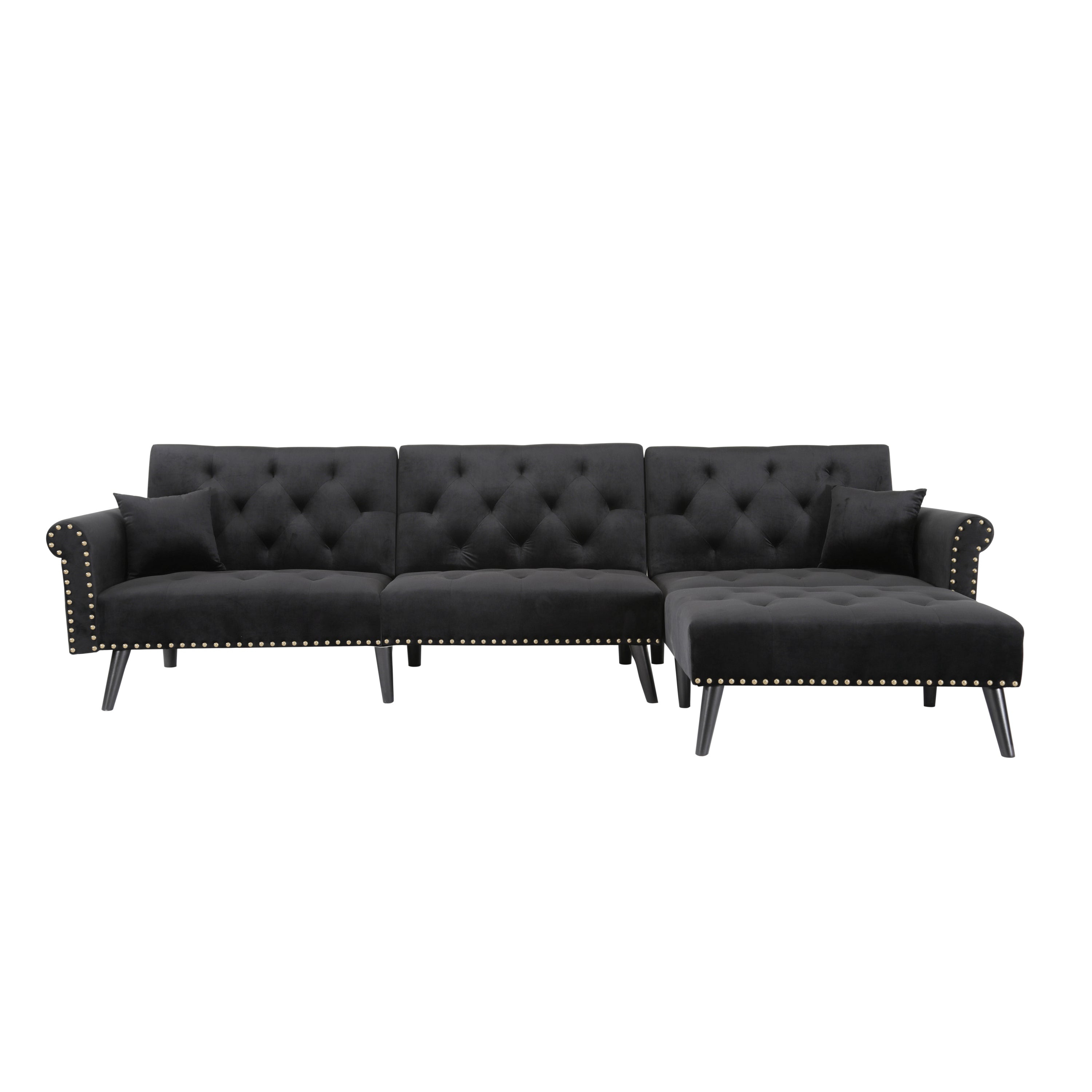 Convertible Sofa bed sleeper Navy Black velvet (same as W223S00869、W223S00706、W223S00457。Size difference, See Details in page.) - Atlantic Fine Furniture Inc