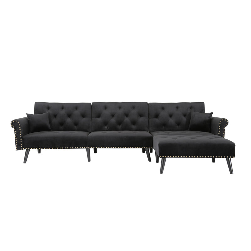 Convertible Sofa bed sleeper Navy Black velvet (same as W223S00869、W223S00706、W223S00457。Size difference, See Details in page.)