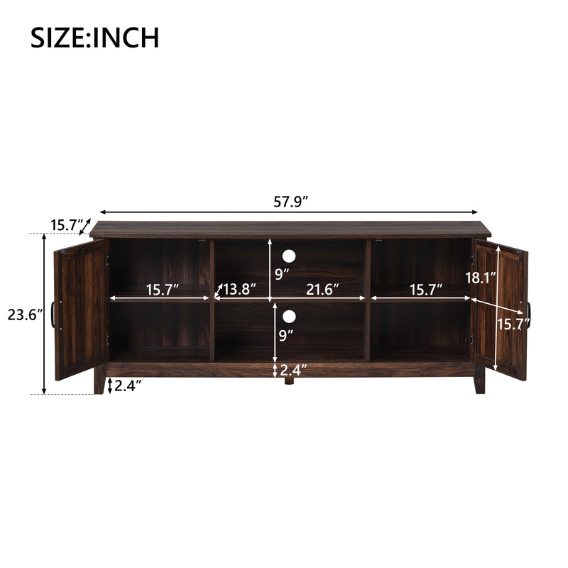 U-Can TV Stand for TV up to 60in with 2  Doors Adjustable Panels Open Style Cabinet, Sideboard for Living room, Tiger
