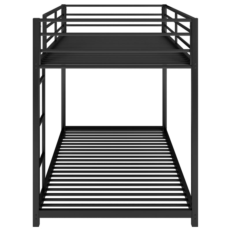 Twin Over Twin Metal Bunk Bed, Low Bunk Bed With Ladder, Black