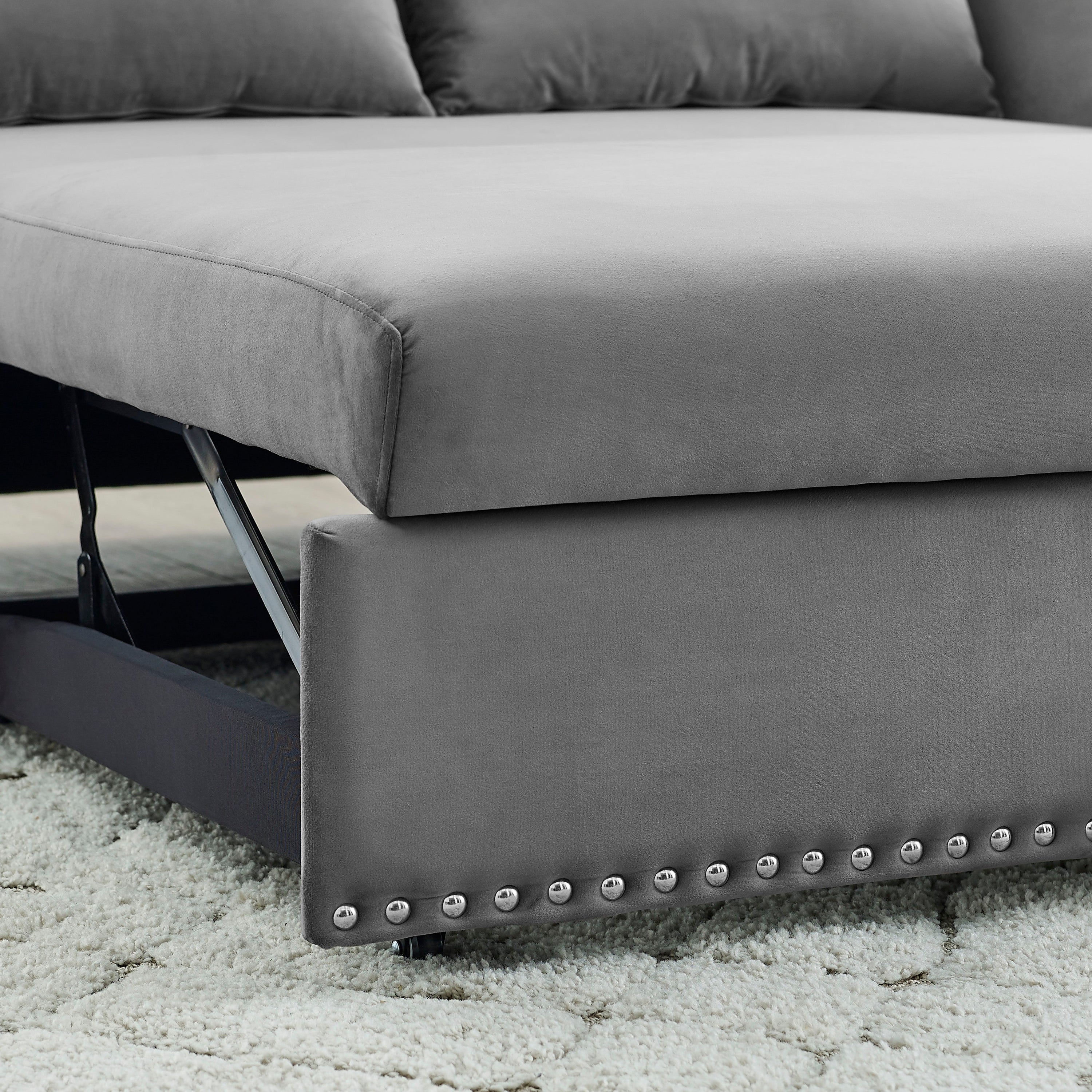 Pull-out sofa sleeper, 3-in-1 adjustable sleeper with pull-out bed, 2 lumbar pillows and side pocket, soft velvet convertible sleeper sofa bed, suitable for living room bedroom. - Atlantic Fine Furniture Inc