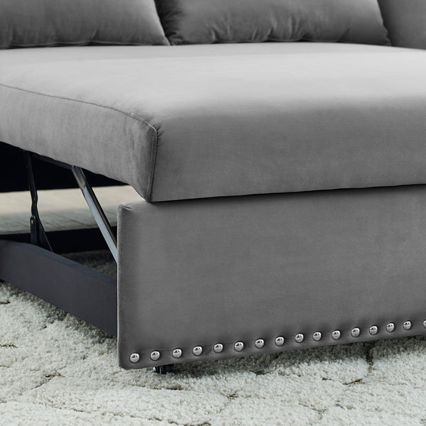 Pull-out sofa sleeper, 3-in-1 adjustable sleeper with pull-out bed, 2 lumbar pillows and side pocket, soft velvet convertible sleeper sofa bed, suitable for living room bedroom. - Atlantic Fine Furniture Inc