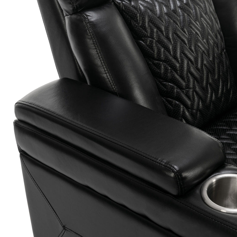 270 Degree Swivel PU Leather Power Recliner Individual Seat Home Theater Recliner With Comforable Backrest, Tray Table, Phone Holder, Cup Holder, USB Port, Hidden Arm Storage For Living Room, Black