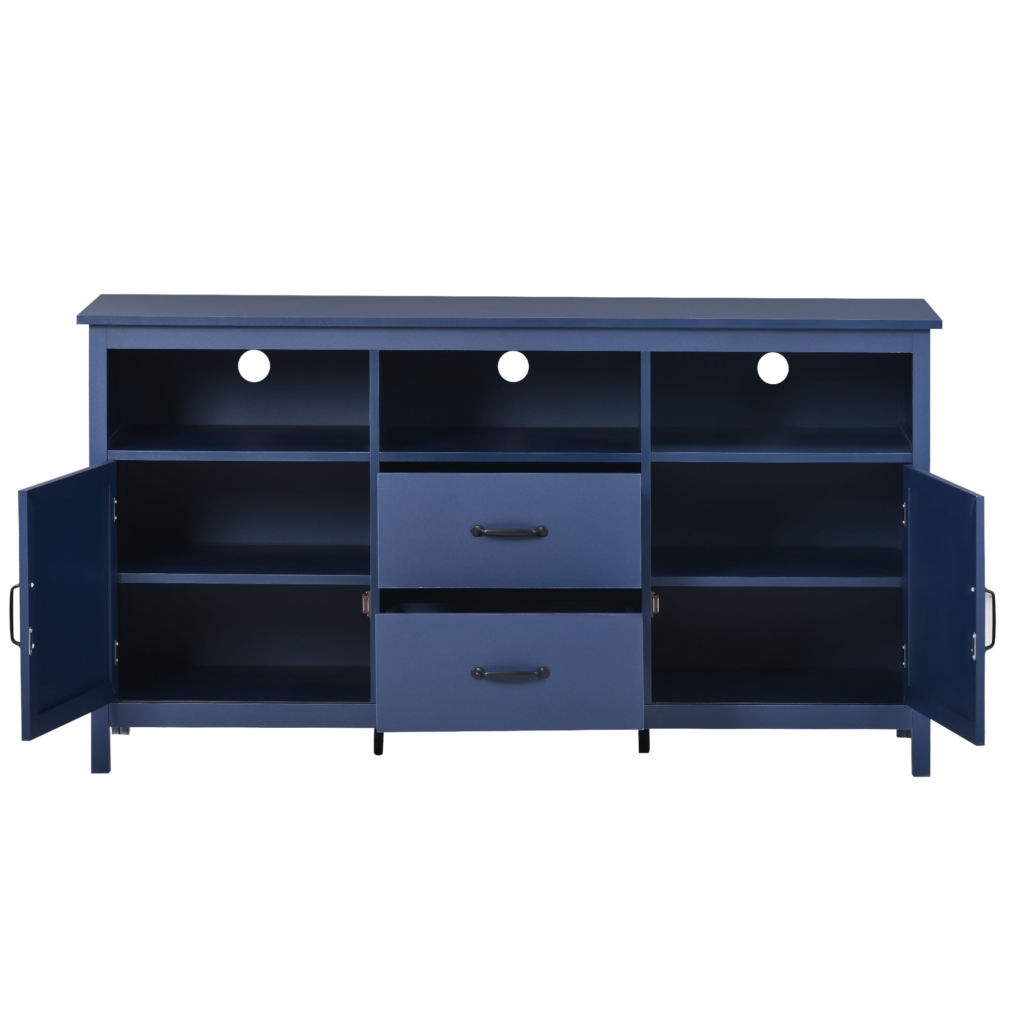 U-Can TV Stand for TV up to 68 in with 2 Doors and 2 Drawers Open Style Cabinet, Sideboard for Living room, Navy - Atlantic Fine Furniture Inc