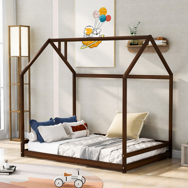 Full Size House Bed Wood Bed - Espresso