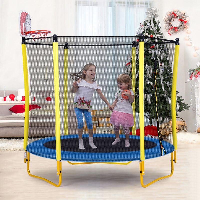 5.5Ft Trampoline For Kids - 65" Outdoor; Indoor Mini Toddler Trampoline With Enclosure - Basketball Hoop And Ball Included