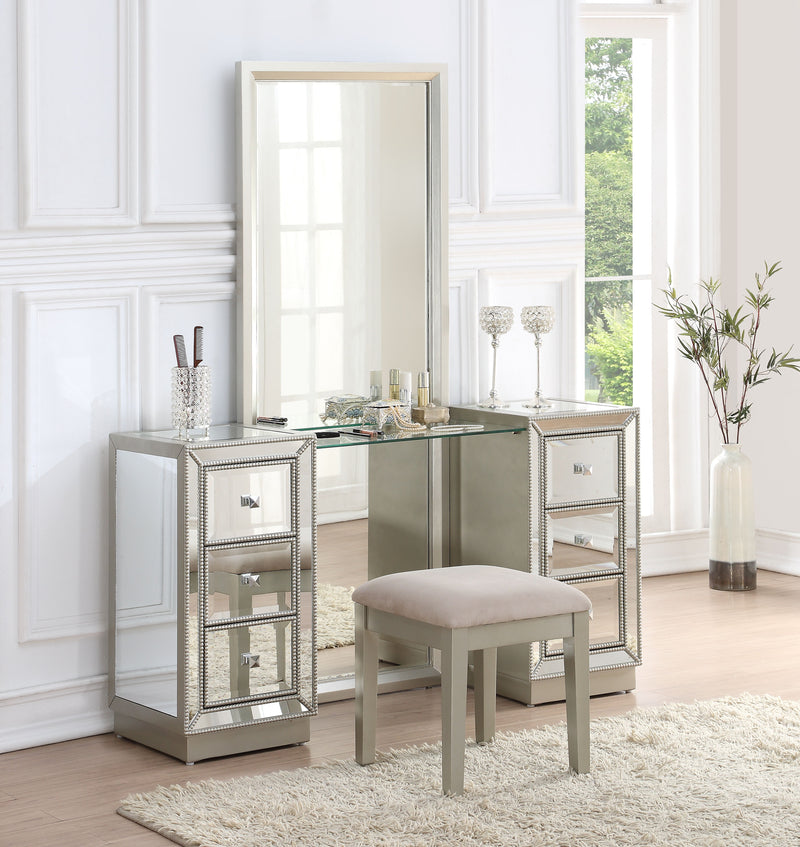 Lana - Six Drawer Console With Mirror / Stool (2 Cartons) - Elsinore Champagne