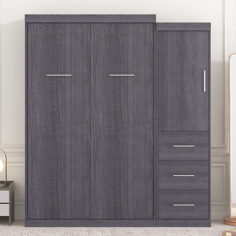Twin Size Murphy Bed With Wardrobe And Drawers, Storage Bed, Can Be Folded Into A Cabinet, Gray
